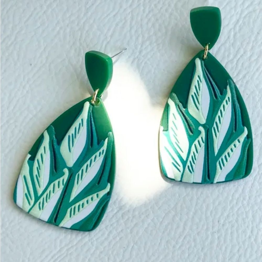 NWOT Hand Painted Geometric Drop Earrings